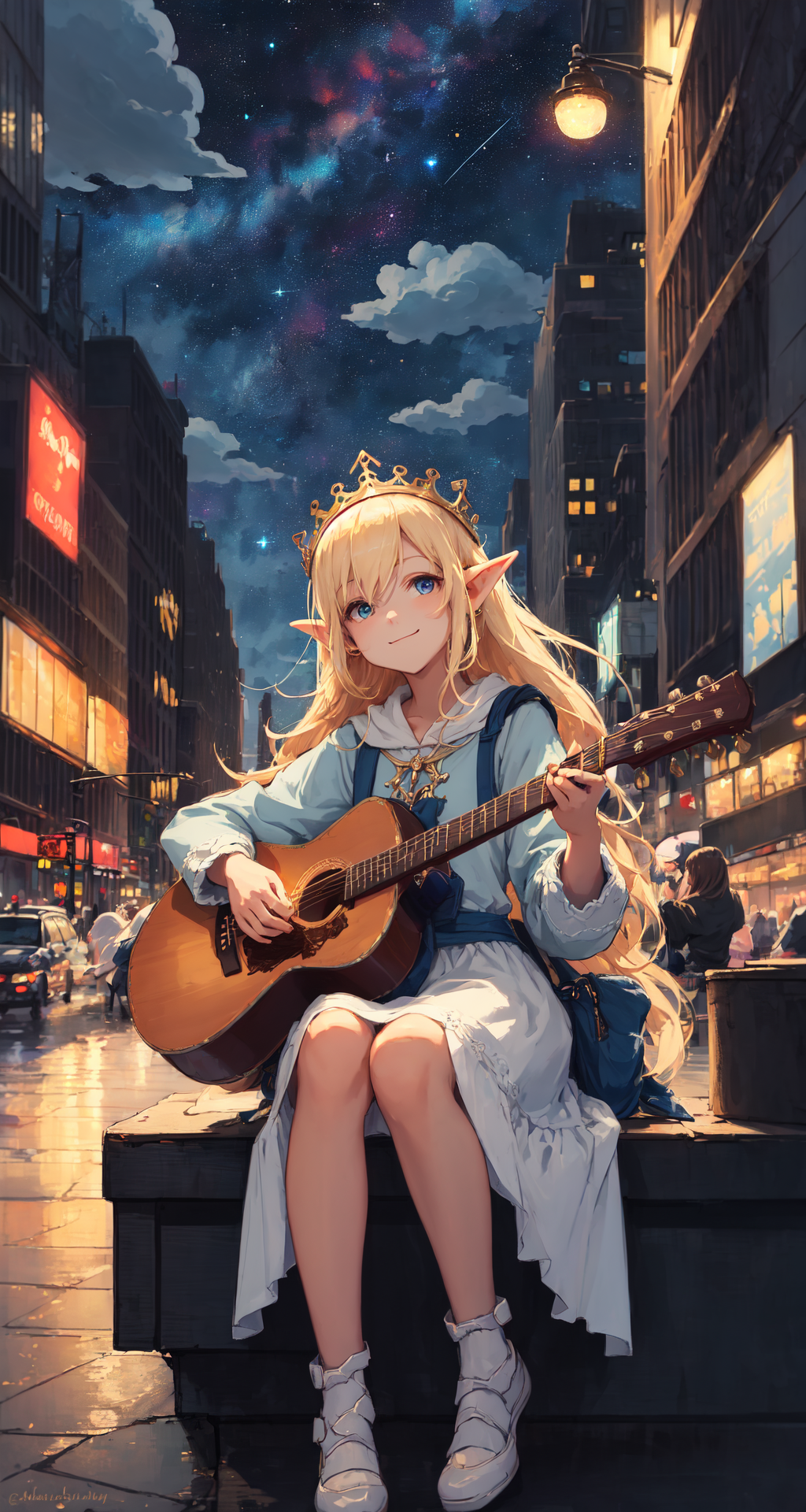 69883-2884135141-(simple drawing, sketch_1.1), masterpiece, best quality, the cloud elf queen busks on the streets of new york, cute, casual, sit.png